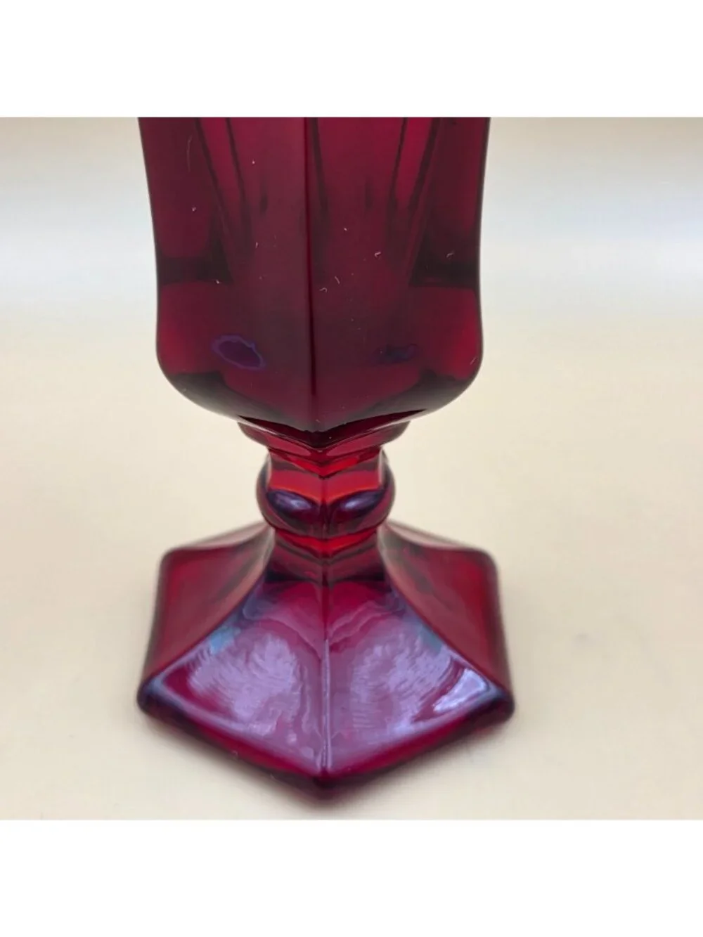 Fostoria Coin Glass Ruby Bud Vase Vintage Pedestal Red Glass